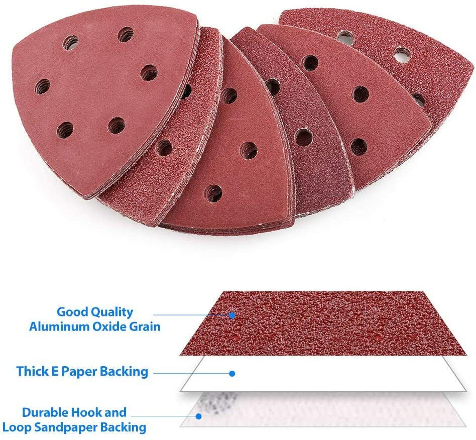 200PCS Triangle Sanding Pads for Oscillating Multi-Tool Hook Loop Sandpaper Disc