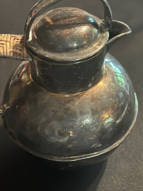 Vintage Silver Plated Tea Pot With Wicker Handle