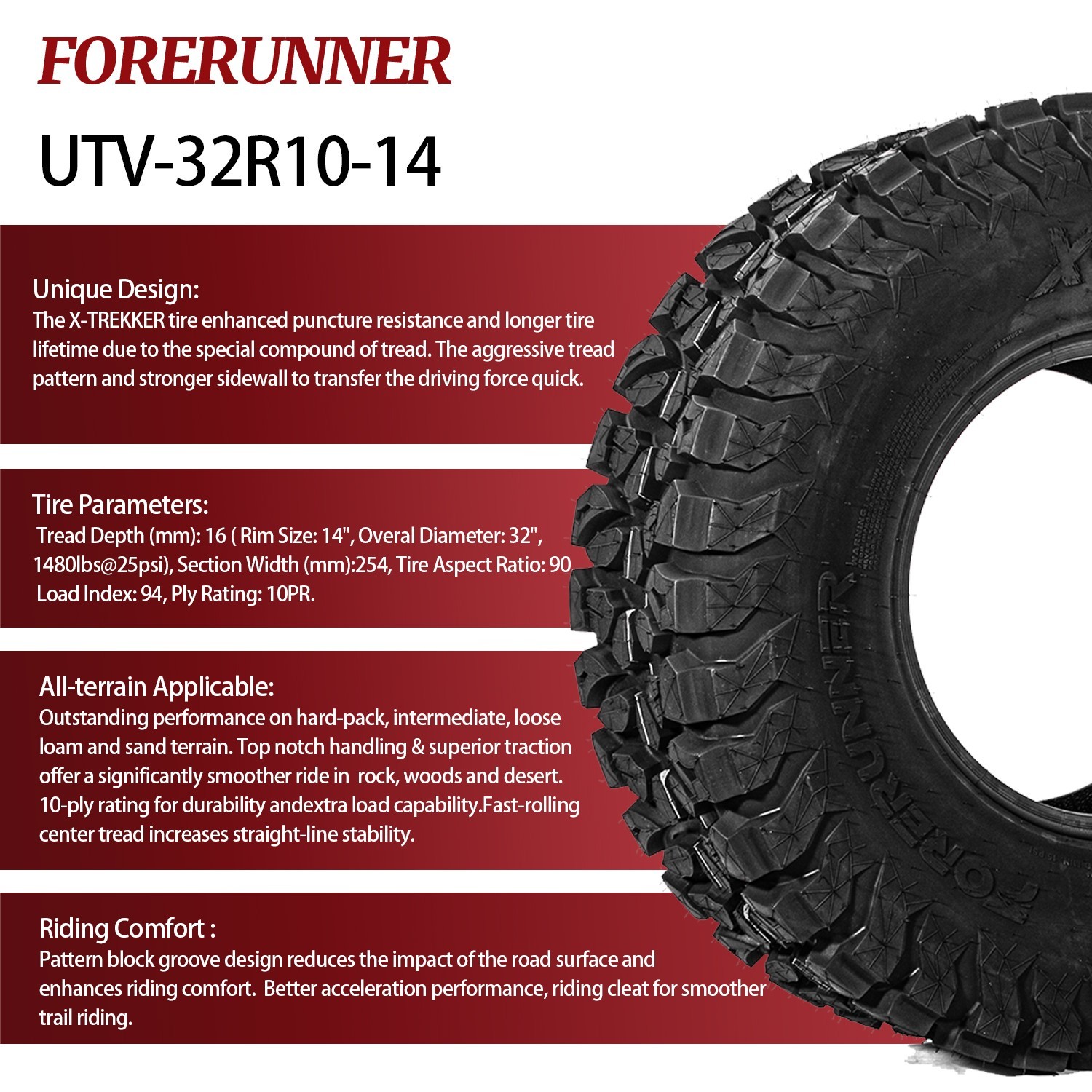 4X 32x10x14 10PR Radial 32x10R-14 ATV UTV Tires 32 10R 14 All Terrain Heavy Duty