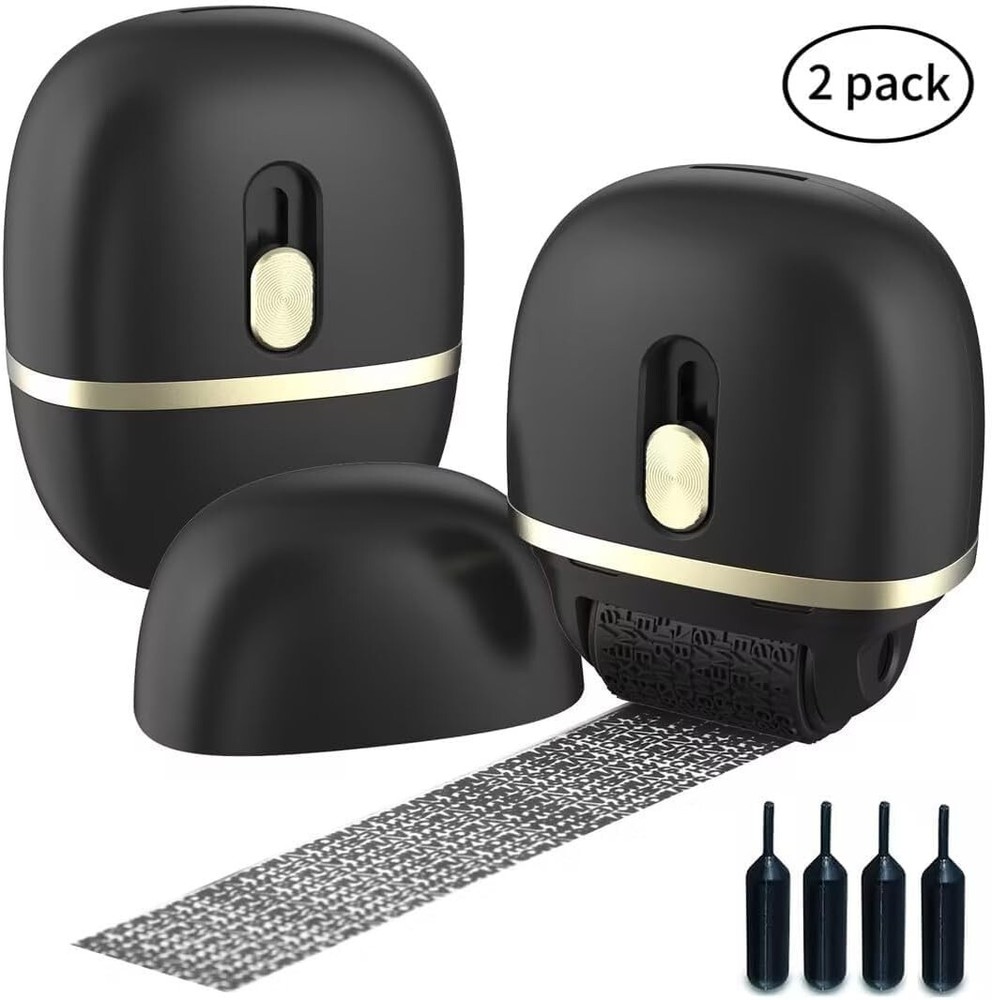 Wide Identity Theft Protection Roller Stamp 2 Pack - Convenient Document Shield