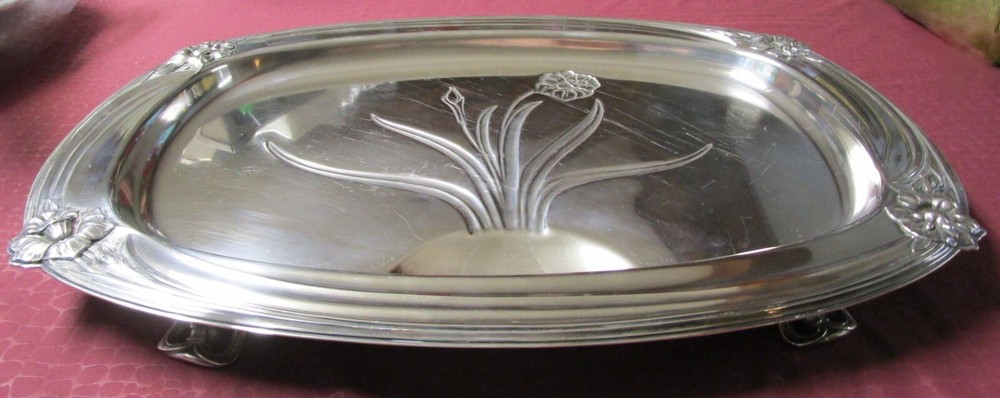 DAFFODIL 1950 MCM Silverplate Well & Tree Platter No Monograms bbg