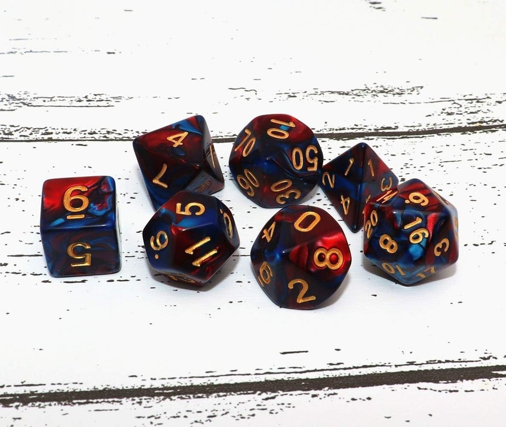Versatile Red and Blue D&D Polyhedral Dice Set with Convenient Storage Bag