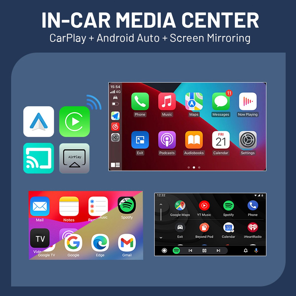 2026 Carplay Adapter Wired to Wireless CarPlay Android Auto Mirror Link 4-IN-1