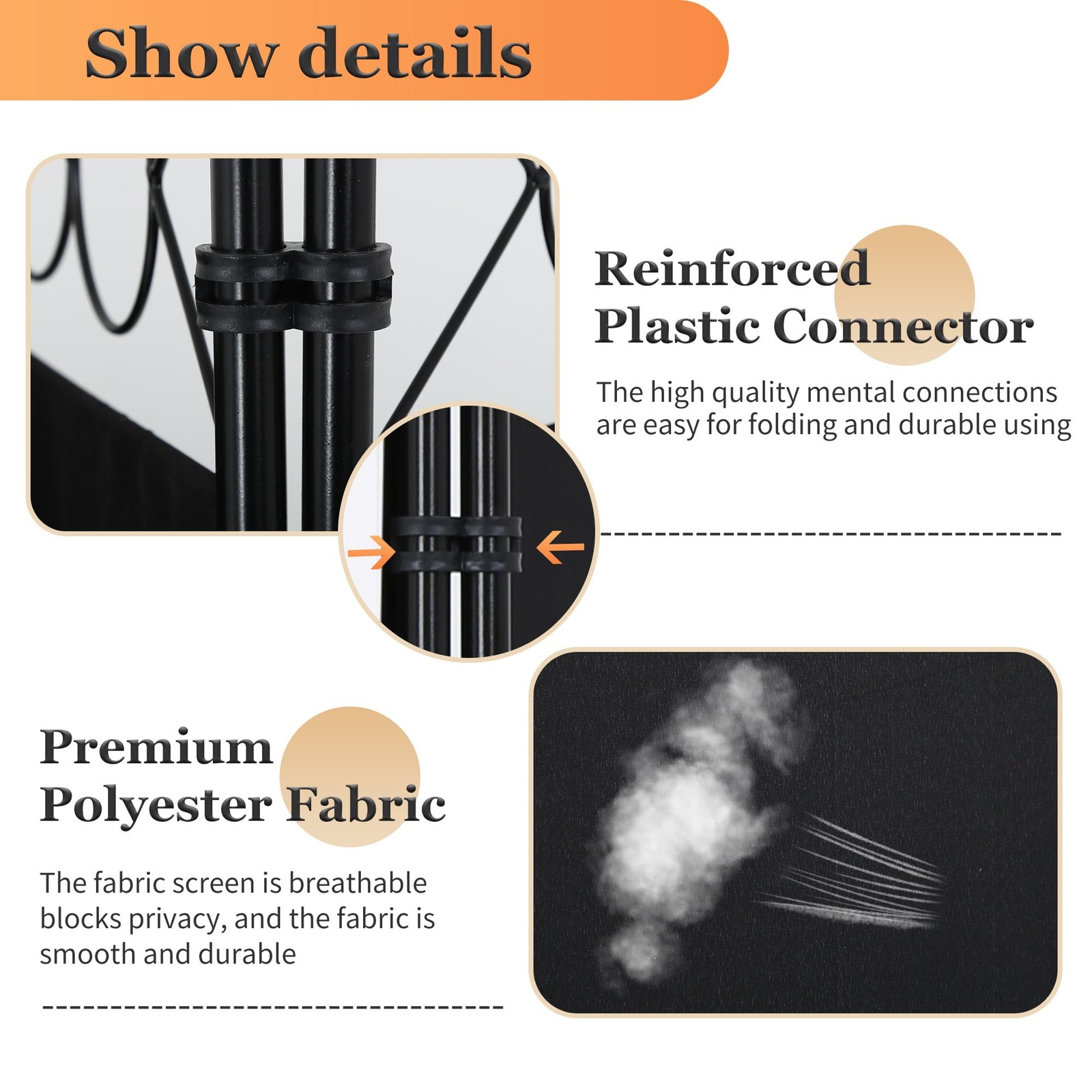 4 Panel Room Divider 6FT Steel Frame Screen Folding Privacy Divider Freestand...