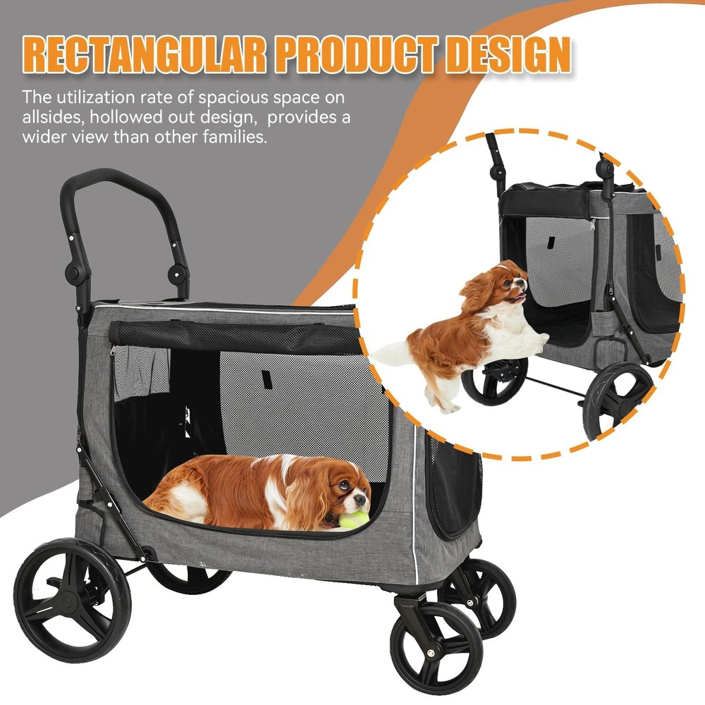 Extra Large Dog Stroller for Large & Medium Dogs, Adjustable Handlebar and Br...