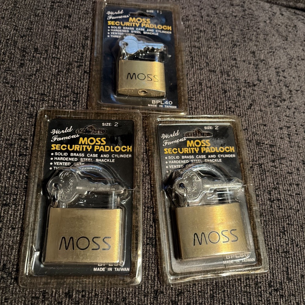 Moss Security Padlock Brass Bpl50 Bpl40. 3 Locks