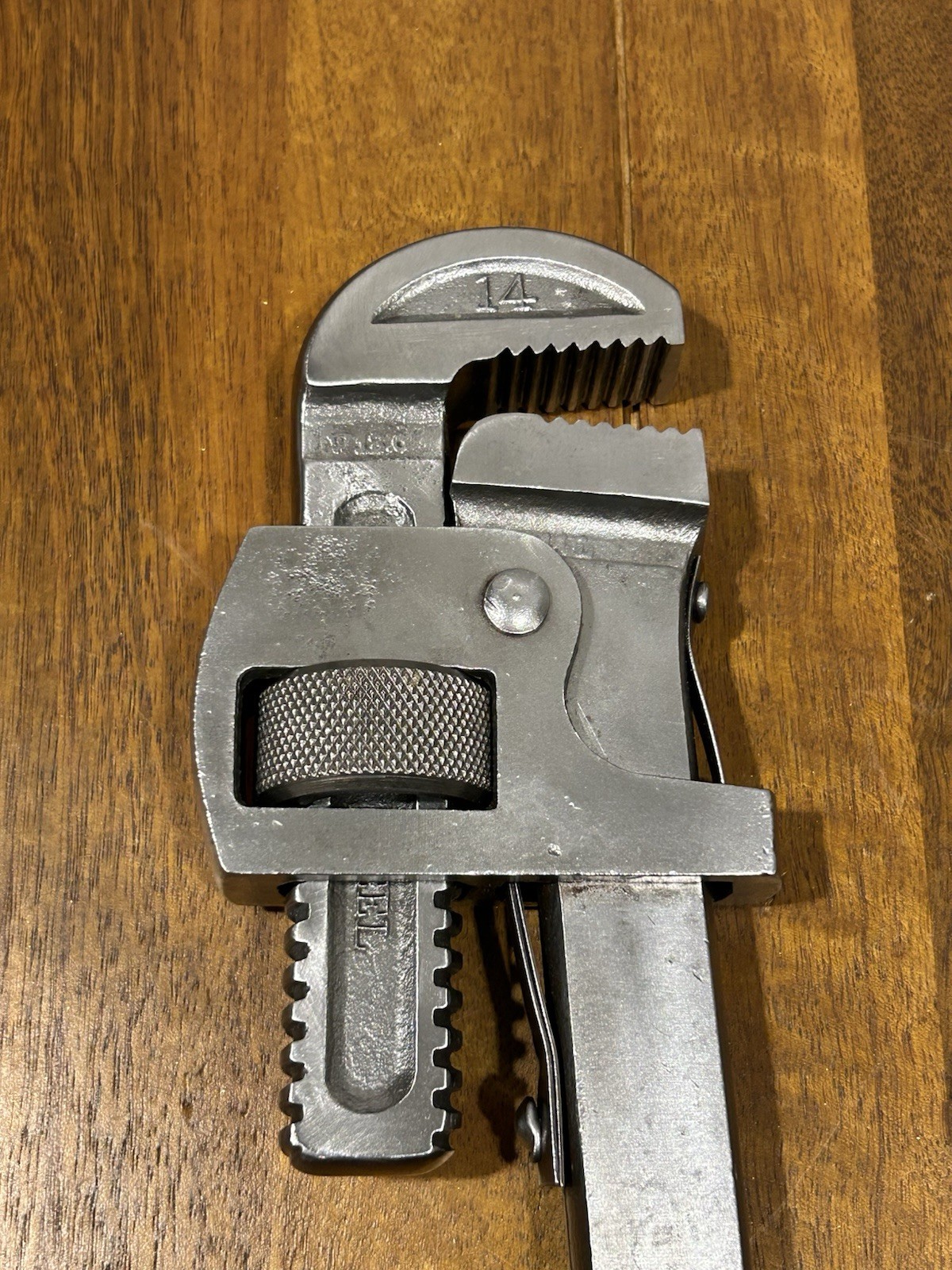 Vintage J.P. Danielson 14” Wood Handle Pipe Wrench Adjustable Monkey Wrench USA