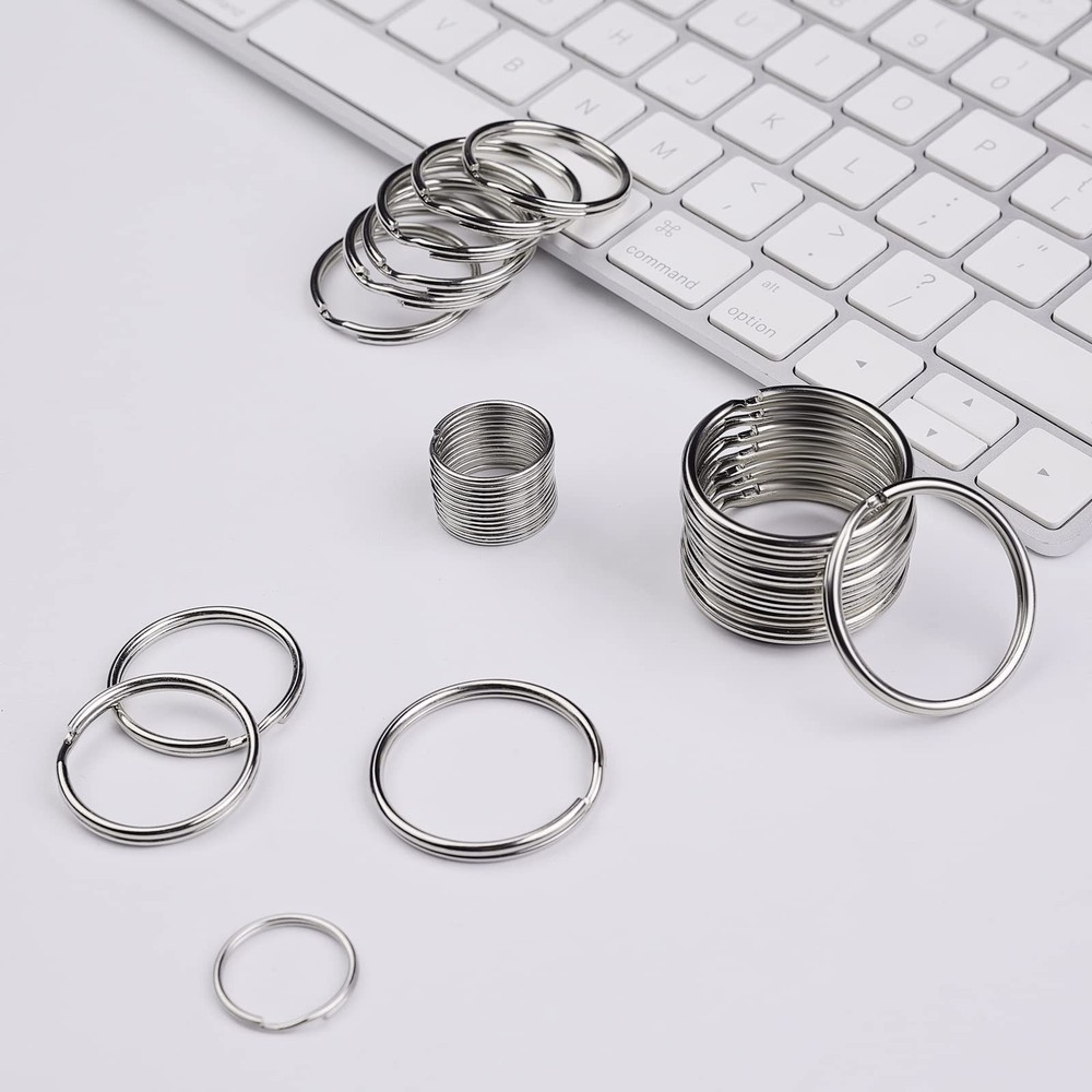 40 Pack Silver Key Ring Keychain Assorted in 4 Sizes Metal Round Split Key Chain