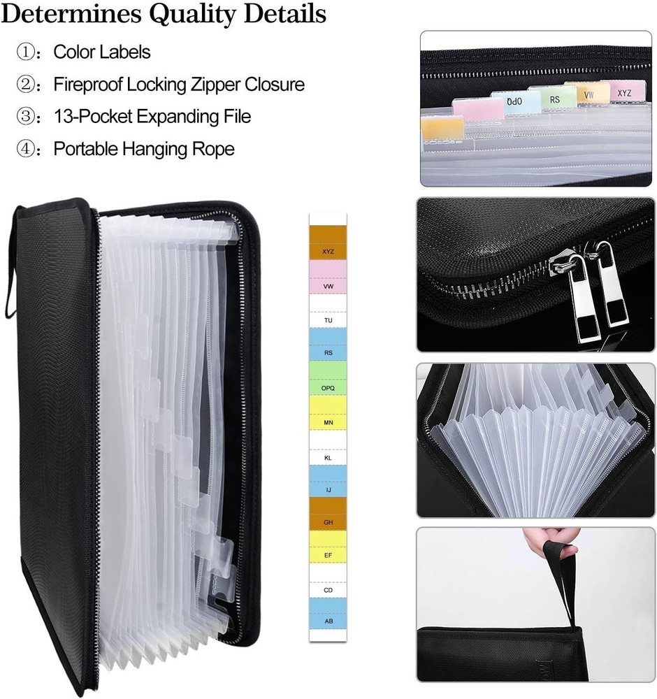 Fireproof Silicone Coated Organizer - Lightweight 13 Pocket Filing Solution