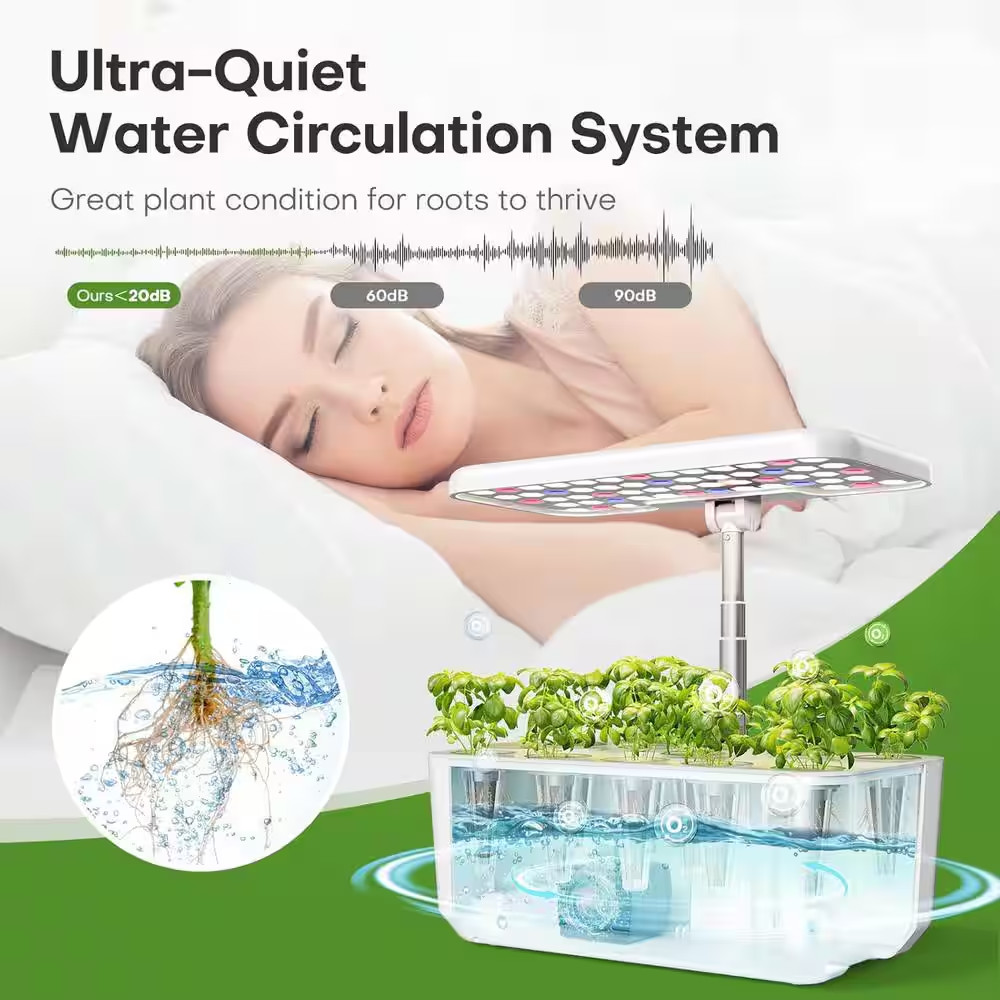 10-Pod Indoor Plastic Hydroponics Growing System with LED Grow Light, Adjustable