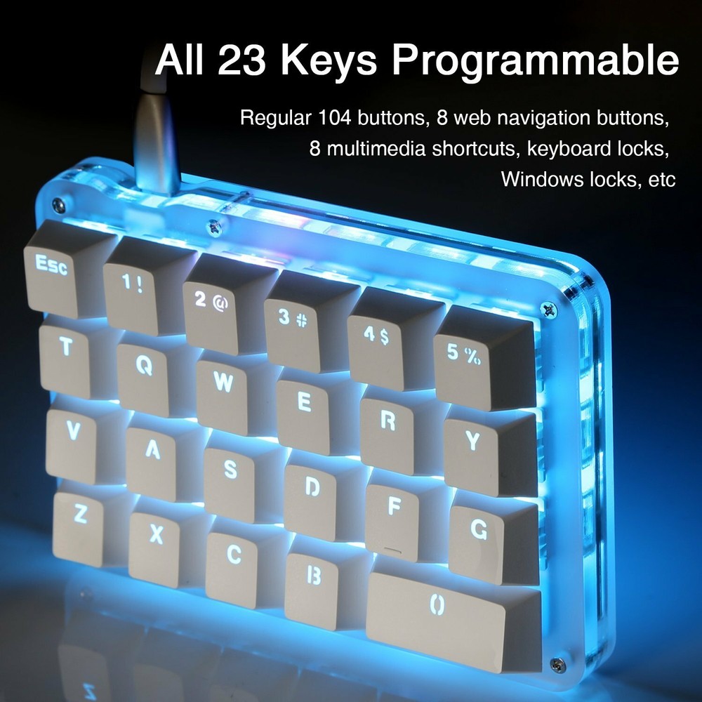 Mechanical Gaming Keyboard 23 Programmable Keys Red Switches Blue LED Backlit