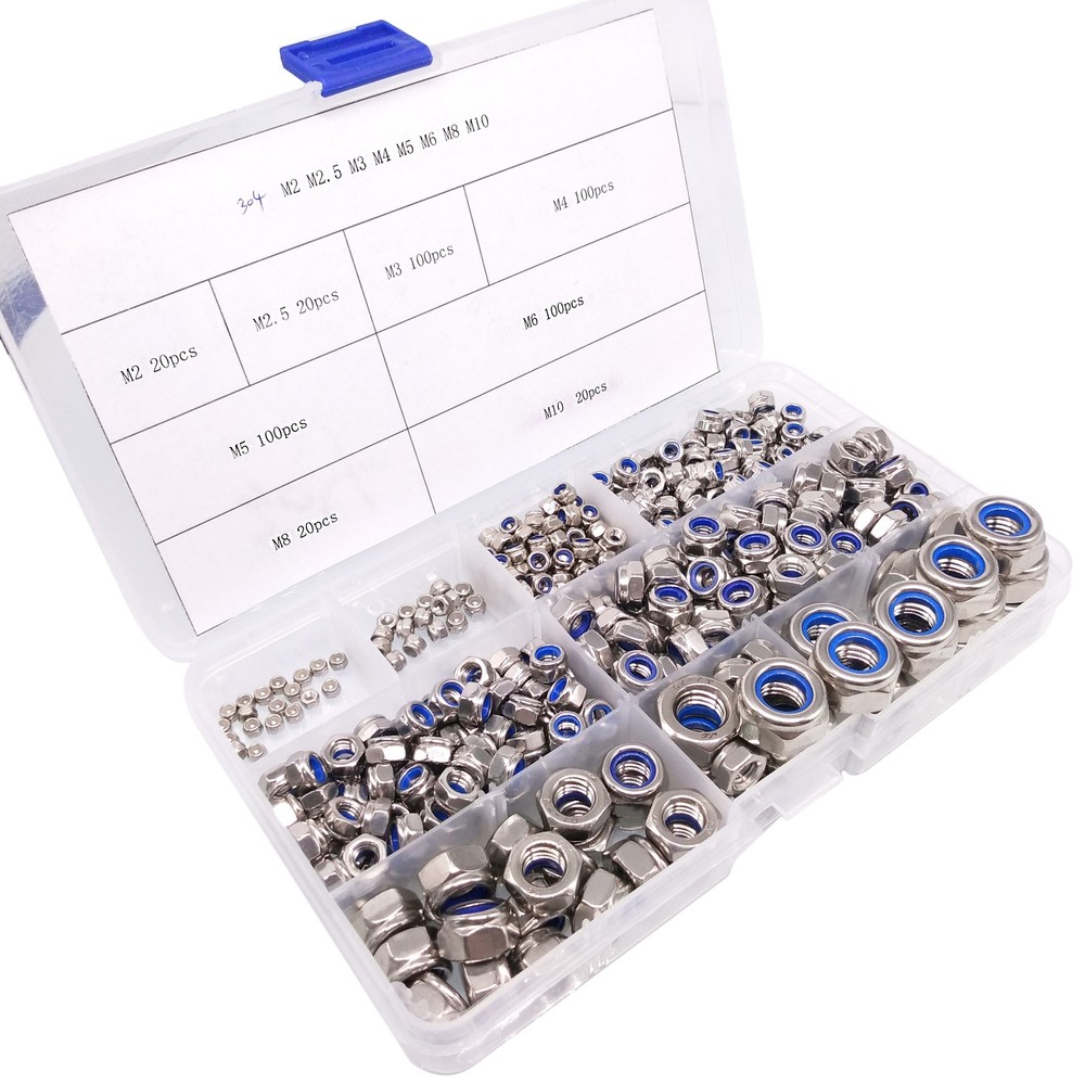 480x Self-Locking Nylon Insert Hex Nuts Stainless Steel Assortment Kit