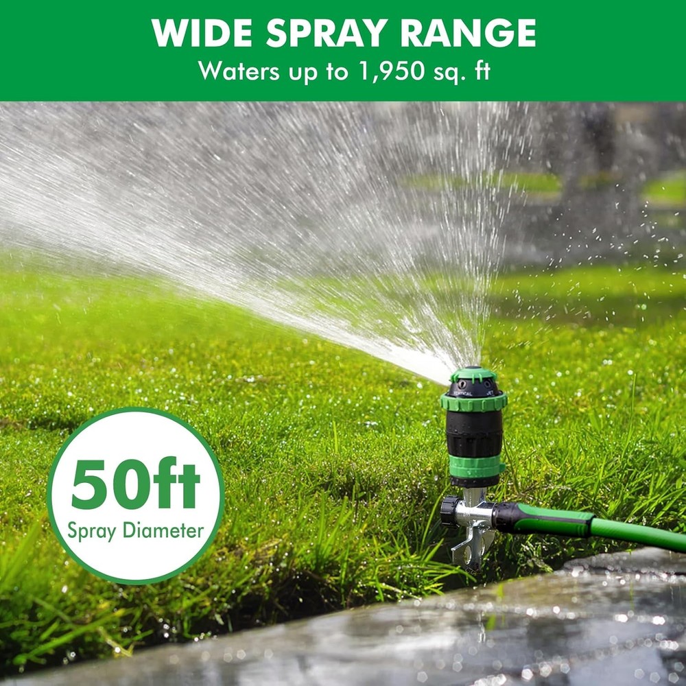 Multi-Adjustable Lawn Sprinkle with Metal Spike Base, 5-Pattern Watering System