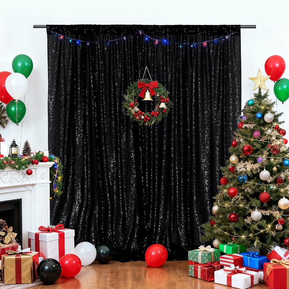 PartyDelight Black Sequin Backdrop 6x6ft - High Density 3mm 6Ft x 6Ft,