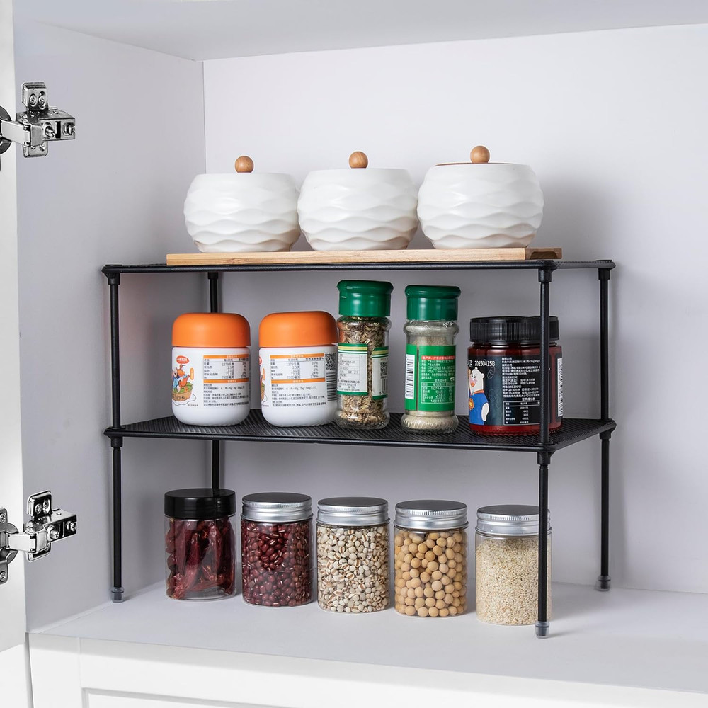 2-Pack Kitchen Cupboard Shelf Organizer for Cabinet, Expandable & Stackable Coun