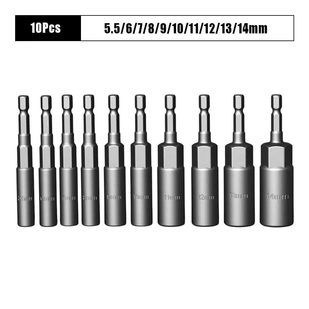 10/15Pcs Length Deepen Impact Socket Adapter 5.5-19mm Power Nut Driver Socket