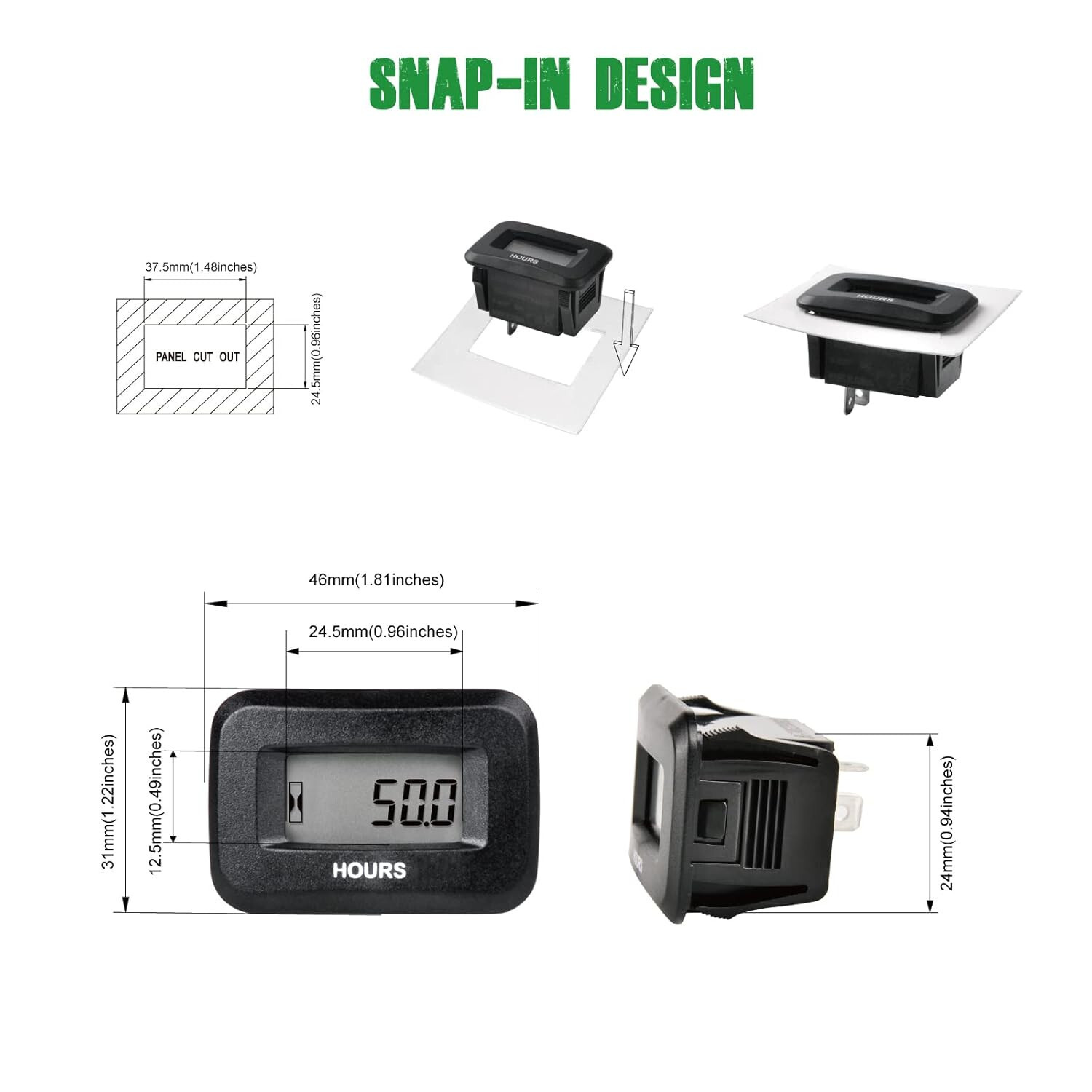 YOOREAL DC5-60V Digital Hour Meter of Lawn Mower Tractor Snow Blower Land Edger