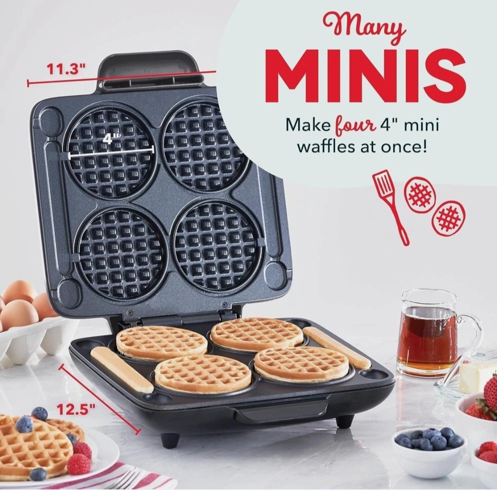 DASH Multi Mini Waffle Maker - Four 4” Molds, Nonstick Graphite