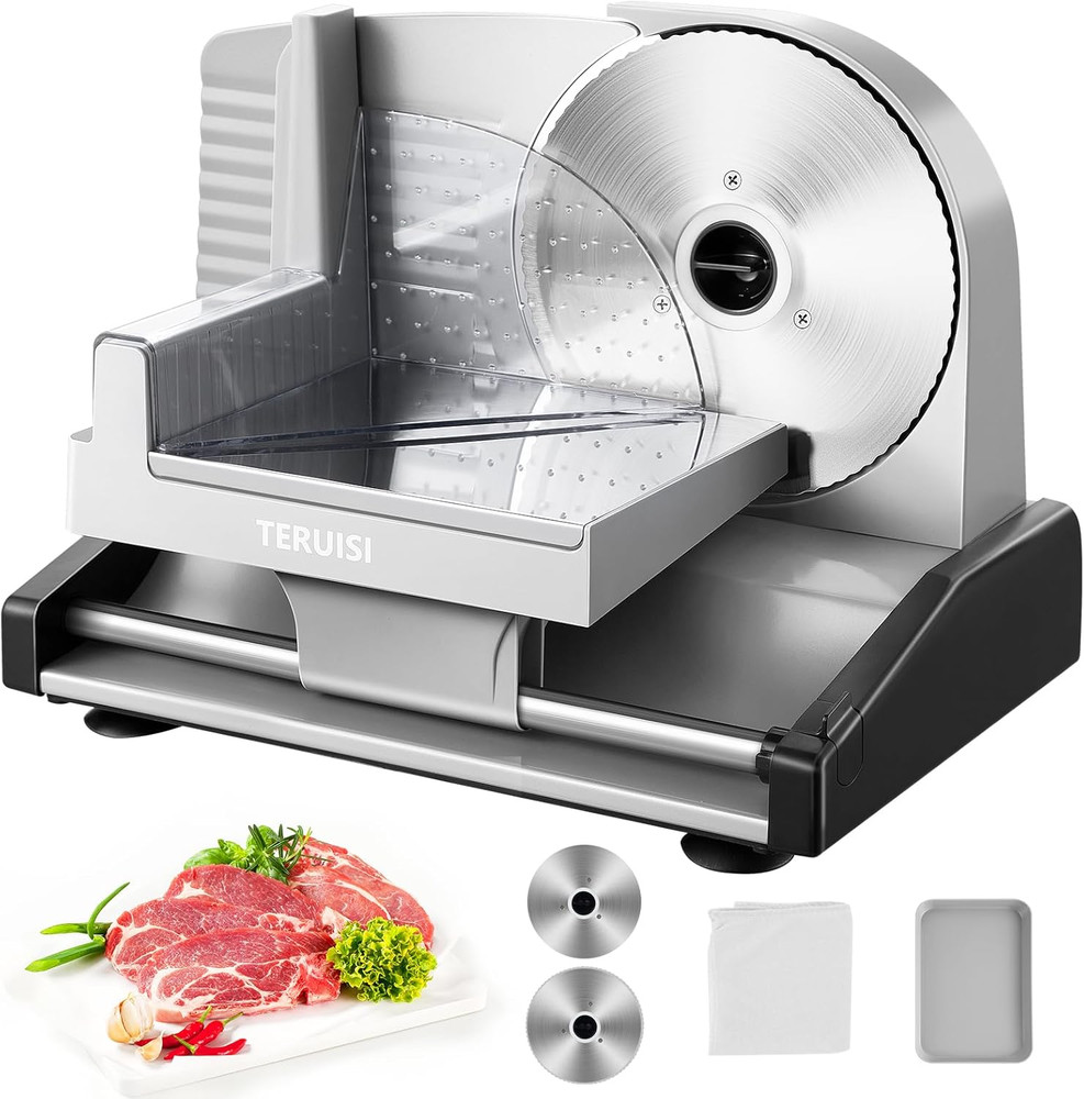 200W Electric Meat Slicer with 2 Blades & Adjustable Thickness Control