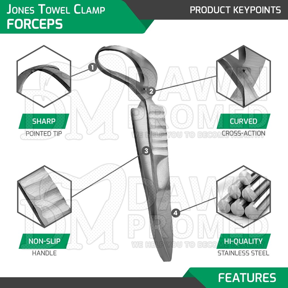 Jones Towel Clamp Forceps 2″ Sharp Pointed Tips Veterinary Surgical Instruments