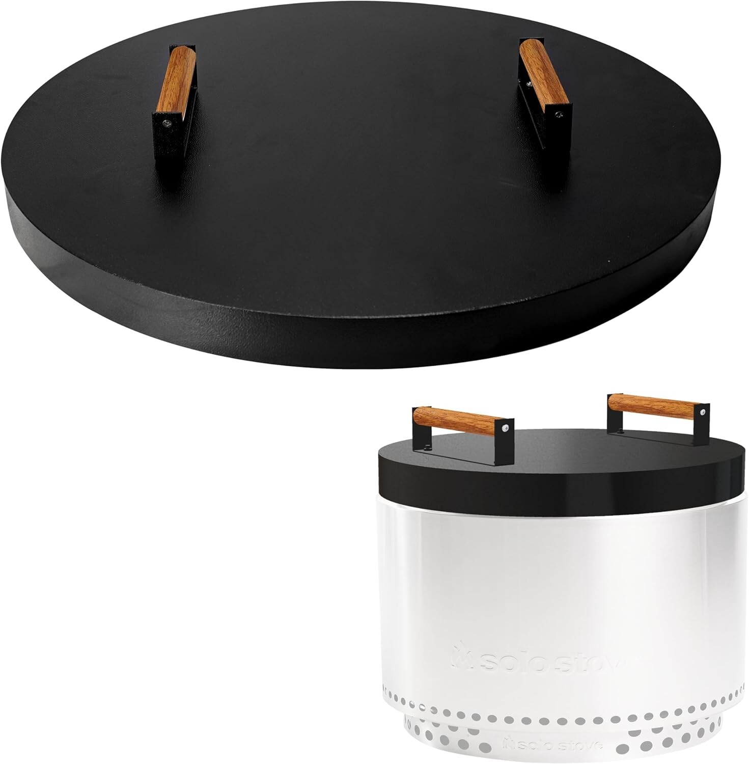 Firepit Snuffer Lid -  For Solo Stove Yukon 2.0 & 1.0 - With 2 Wooden Handles