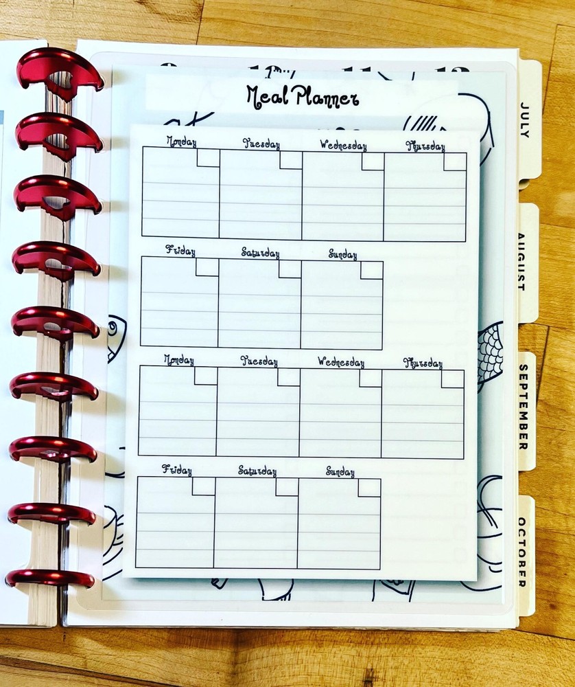 Two Week Meal Planner Two Sided Dashboard Insert for use with HAPPY Planner