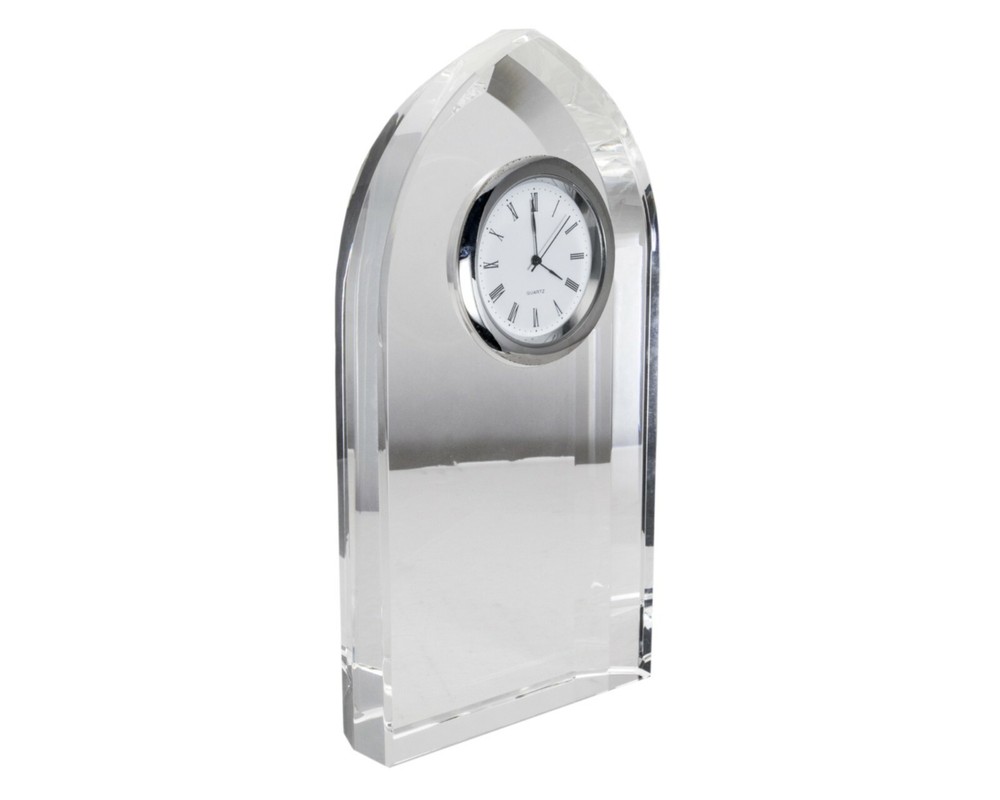 CLEAR CUT CRYSTAL MANTEL AND DESK ANALOG QUARTZ CLOCK