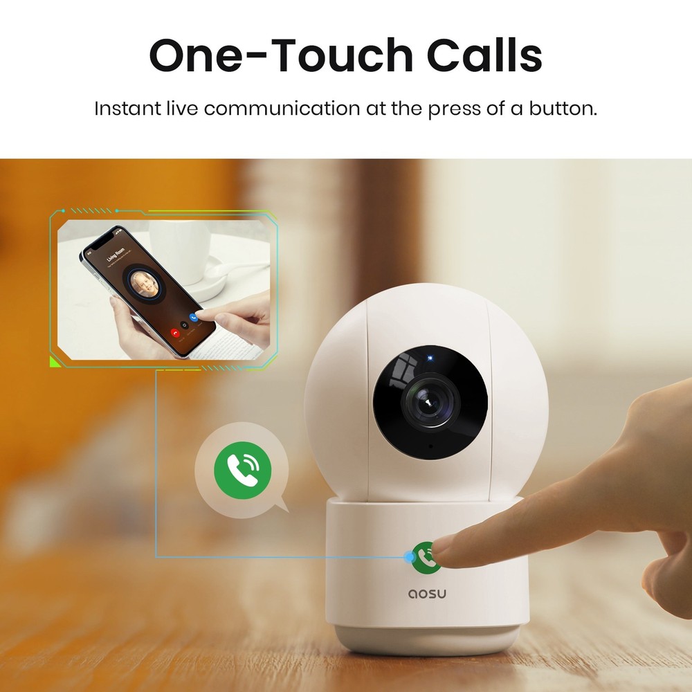 Aosu 2K Security Camera Indoor Smart Motion Tracking,works with Alexa 2 Pack