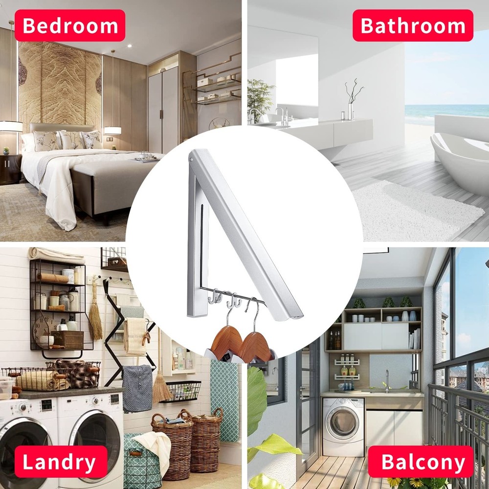 Dr.DJ Retractable Clothes Rack Wall Mounted Clothes Hanger - Foldable Clothes...