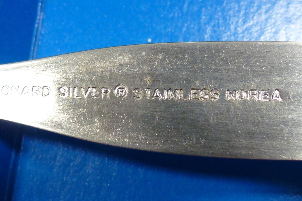 Vintage Leonard Silver Co. Stainless LEO6 3 Piece Baby Flatware Set, Mint in Box