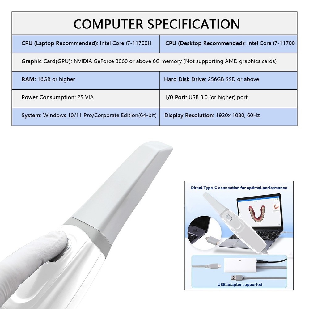 Dental Intra-oral 3D Scanner with Scanning Software