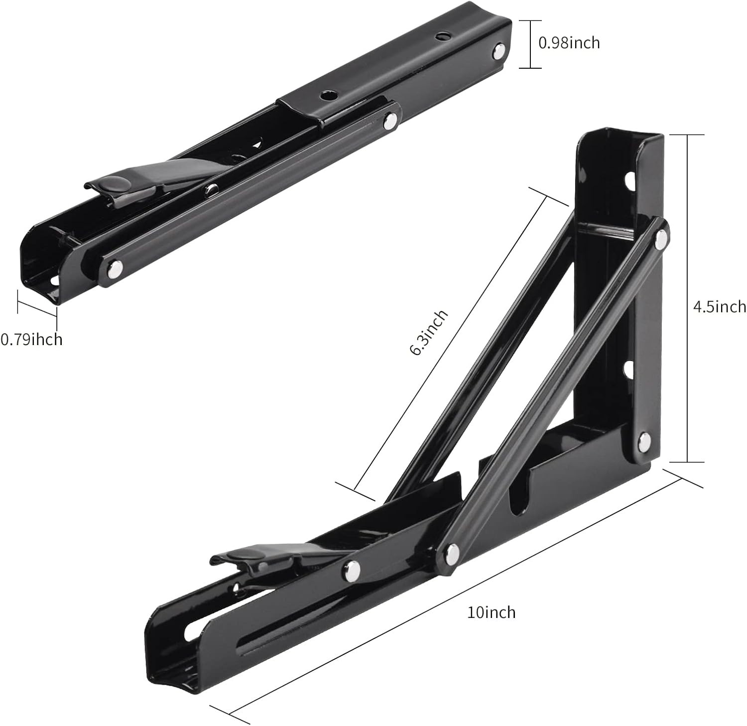 Folding Shelf Brackets Wall Mounted Heavy Duty Triangle Shelf 2Pcs Black/Silve