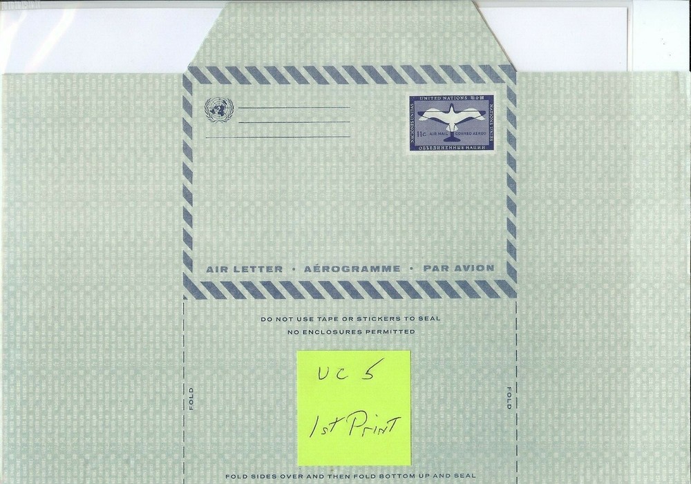 1961 United Nations Air Letter - Scott #UC5.1 Mint (UNFOLDED)