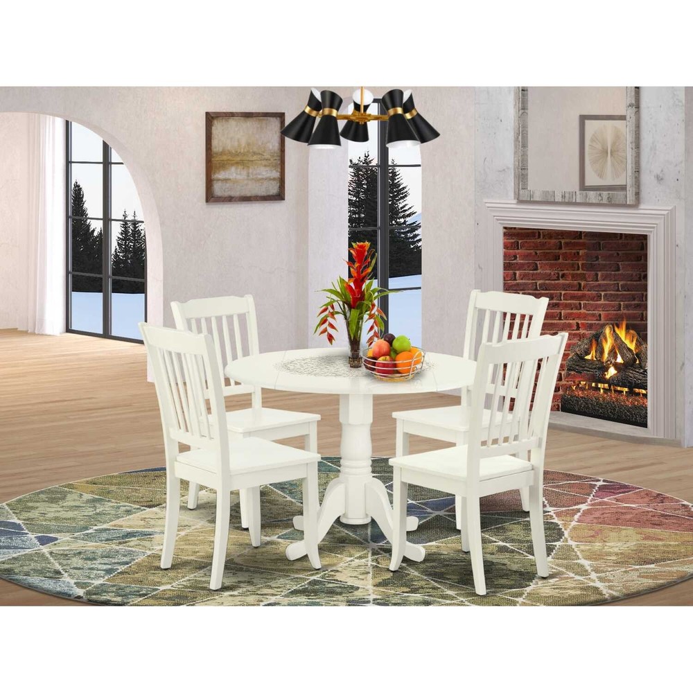 Round Dining Table Set 42 Round Table with 2 Drop Leaves & 4 Slatted Chairs - Ea