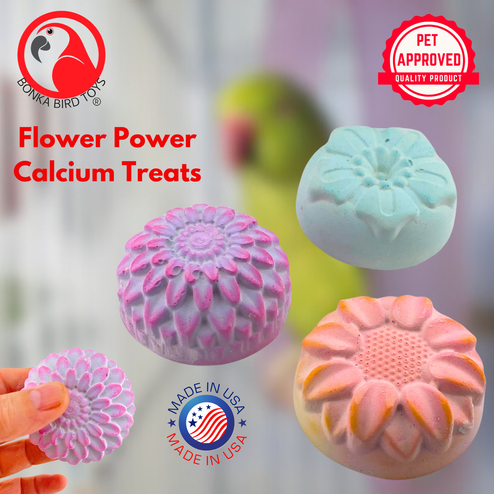 Bonka Bird Toys 2860 Flower Power Calcium Treat Parrot Beak Bone Health Mineral
