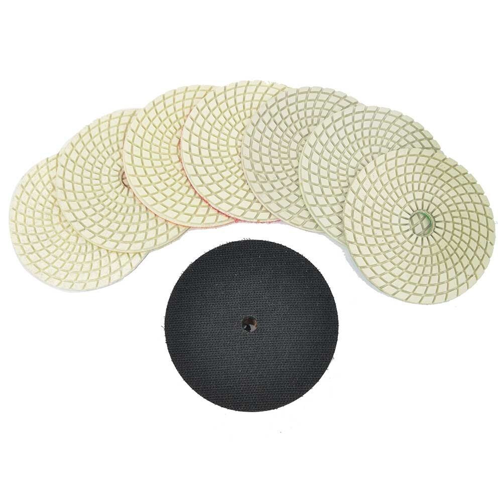 E4SET 4 Inch Diamond Polishing Pad Set Includes Rubber Hook & Loop Backing Pad