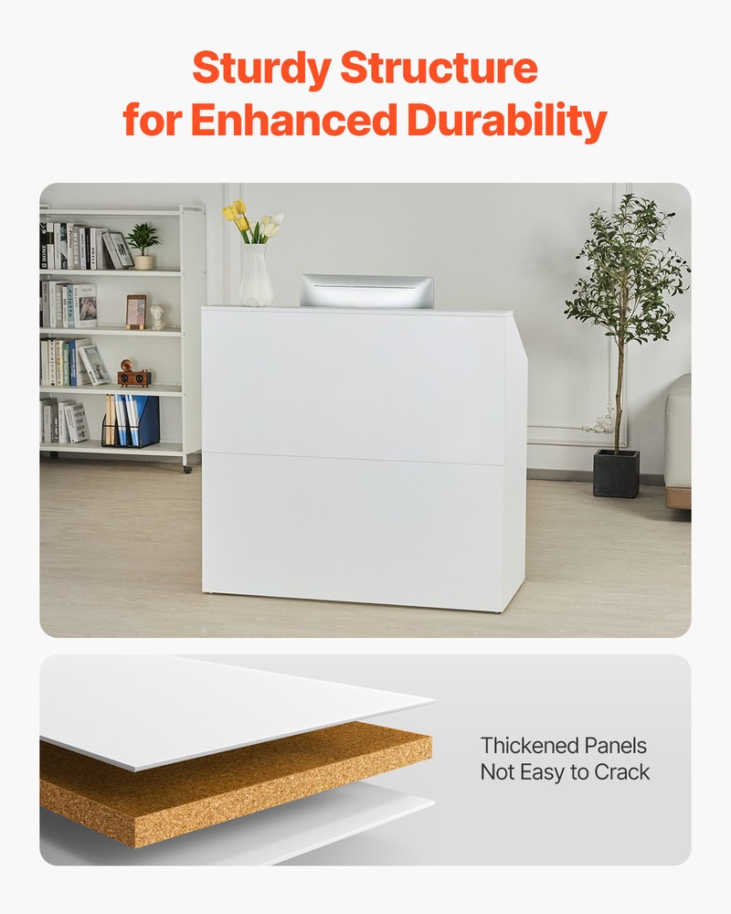 Uimoso Reception Desk Rectangular Front Counter Table 46.46in White Office Table