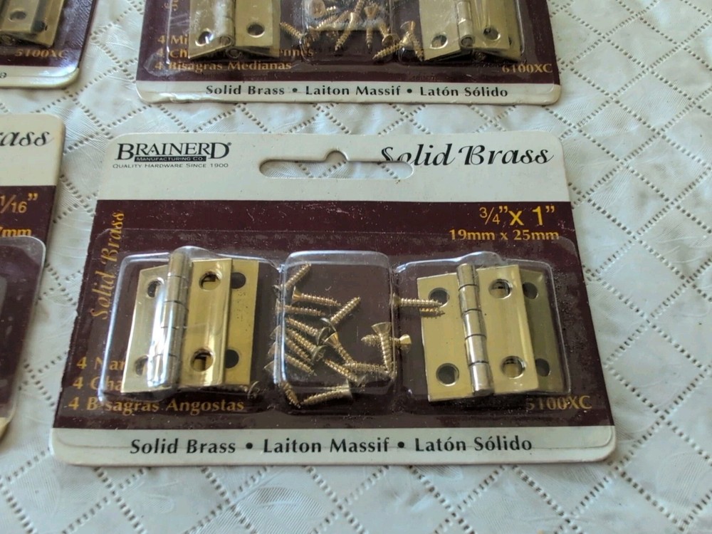 Brainerd's Solid Brass Hinges, 4 Brand New, Unopened Packages Assorted Sizes