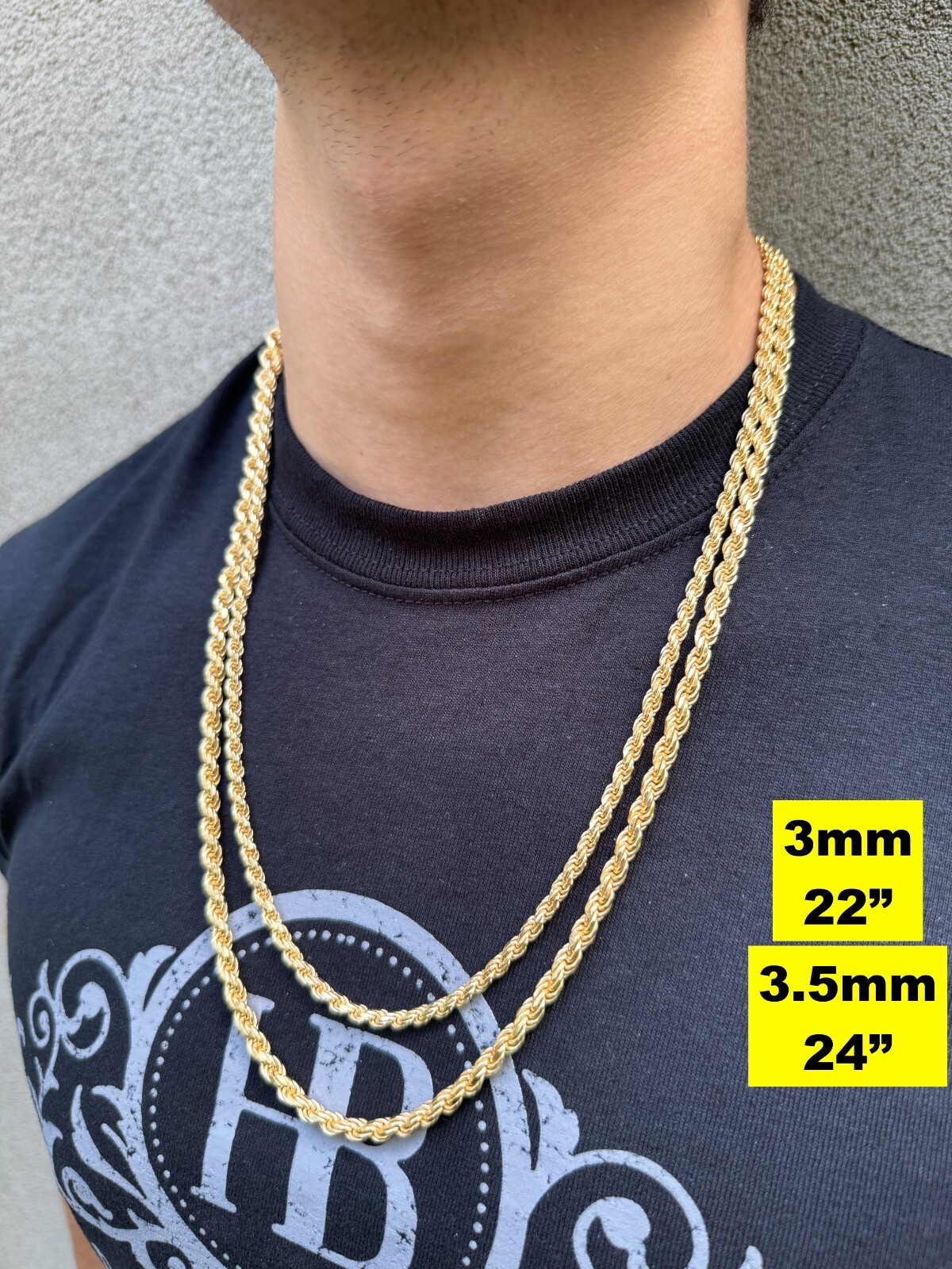 Men's Women's Real 14k Gold Plated Solid 925 Sterling Silver Rope Chain 1.5-5mm