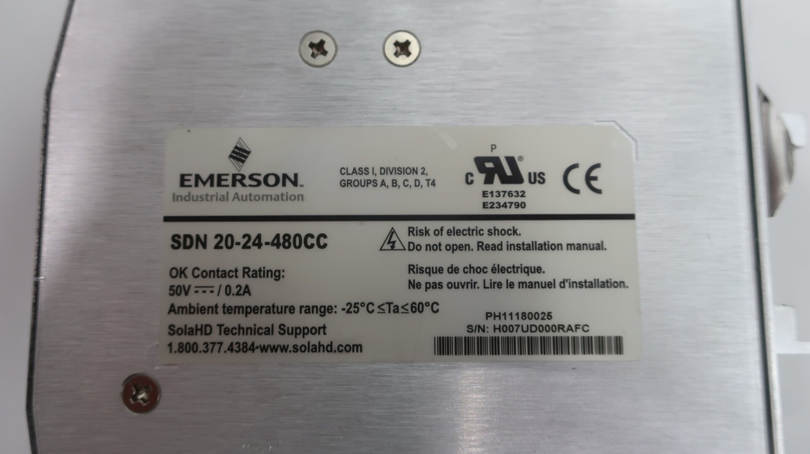 Emerson SDN 20-24-480CC Power Supply 20a 24v-dc 380-480v-ac