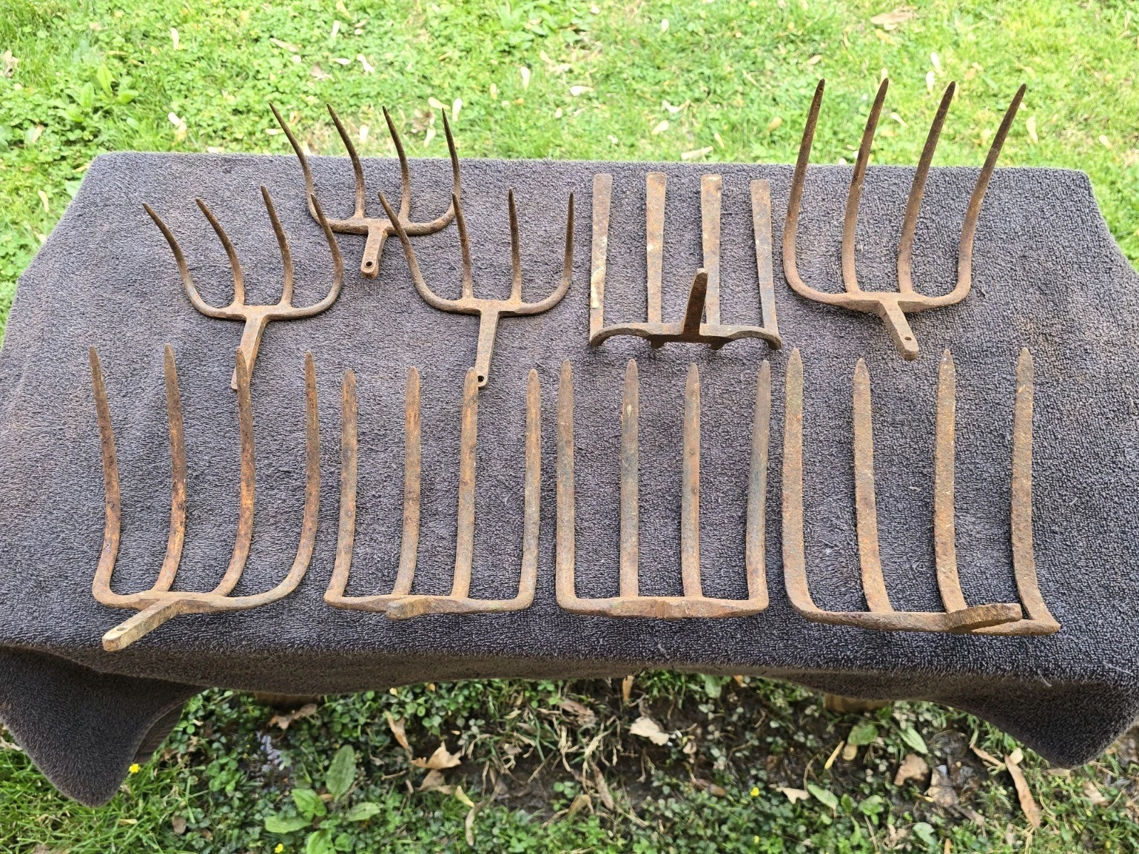 Antique 4 Tine Prong Fork Garden Rake Cultivator Hoe Claw Tool Head Lot Vtg Old