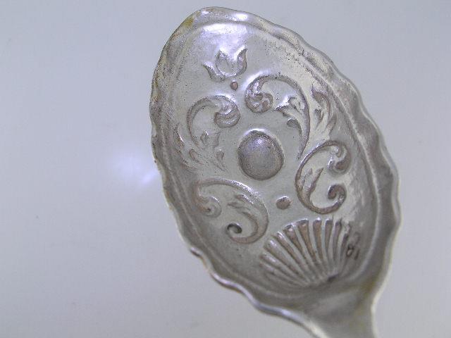 Old Silver MONKEY or TEA CADDY SPOON w/ figural handle scroll bowl ~hallmarked