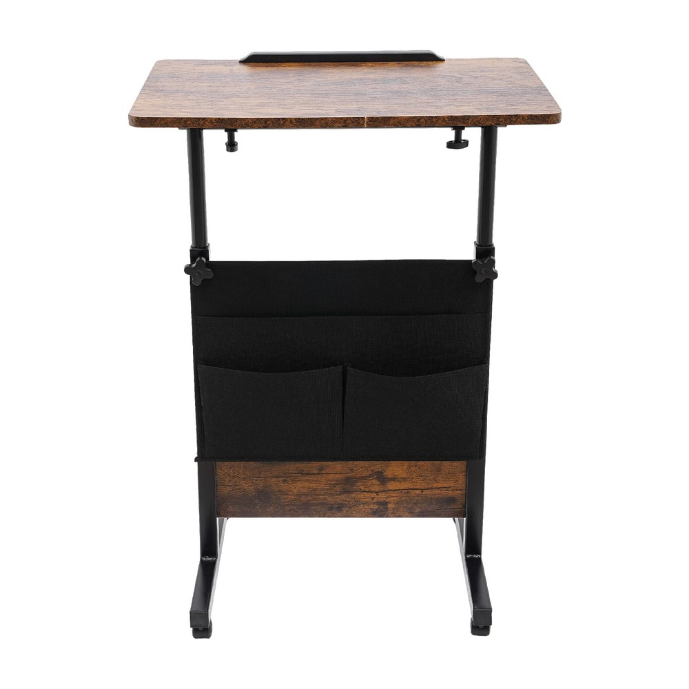 Rolling Laptop Desk Adjustable Height Computer Table Stand up Office w/ Storage