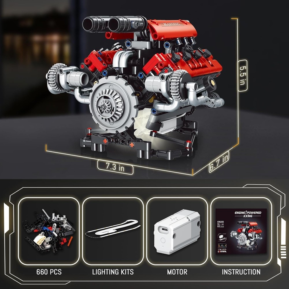 V8 Engine Model Kit That Work - 8-Cylinder Visible Engine Building Blocks Set...