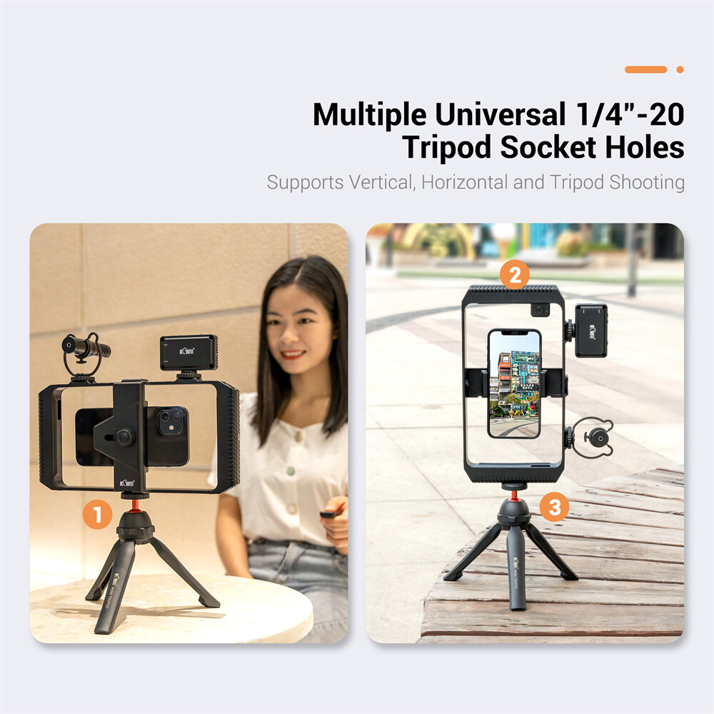 Phone Vlogging Kit Video Camera Rig Stabilizer Cage +LED Light/Microphone/Tripod