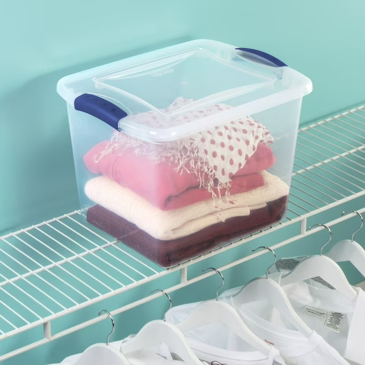 (2 pack) Sterilite 27 Quart Medium Latching Storage Bin, Clear Plastic Stoarge C