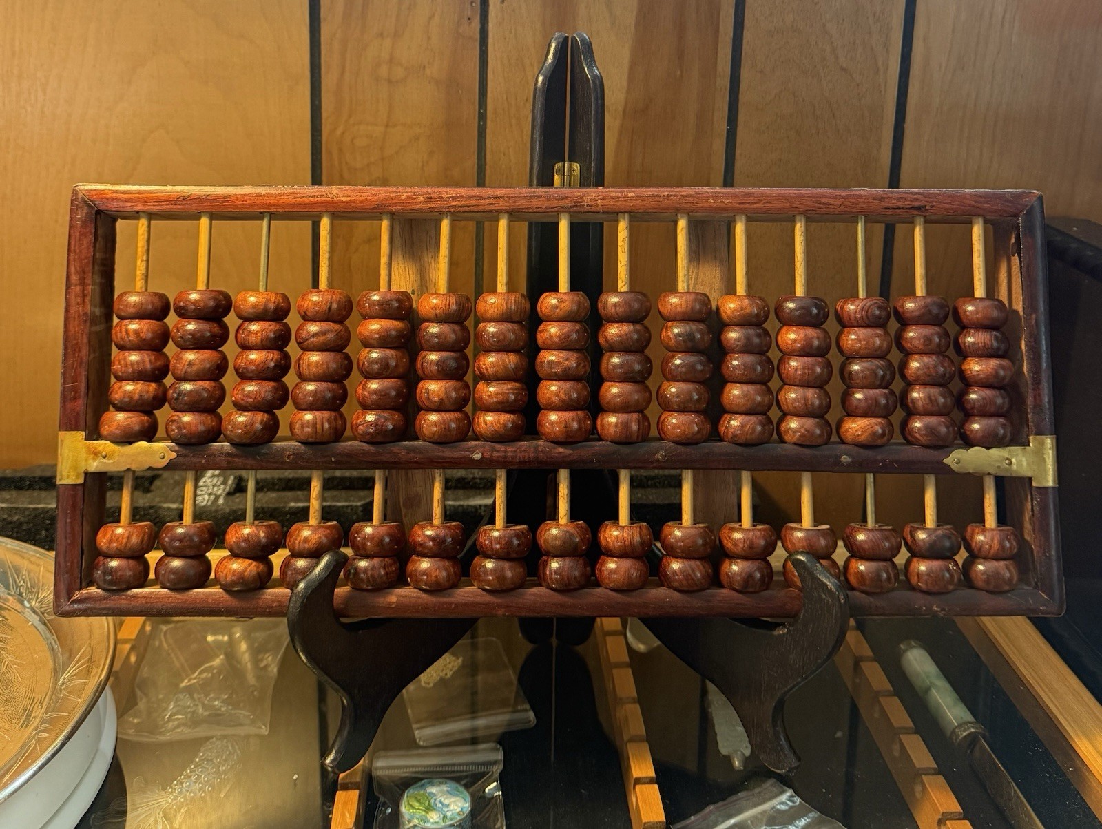 Vintage Chinese Lotus Flower Brand Abacus 105 Beads Row 15