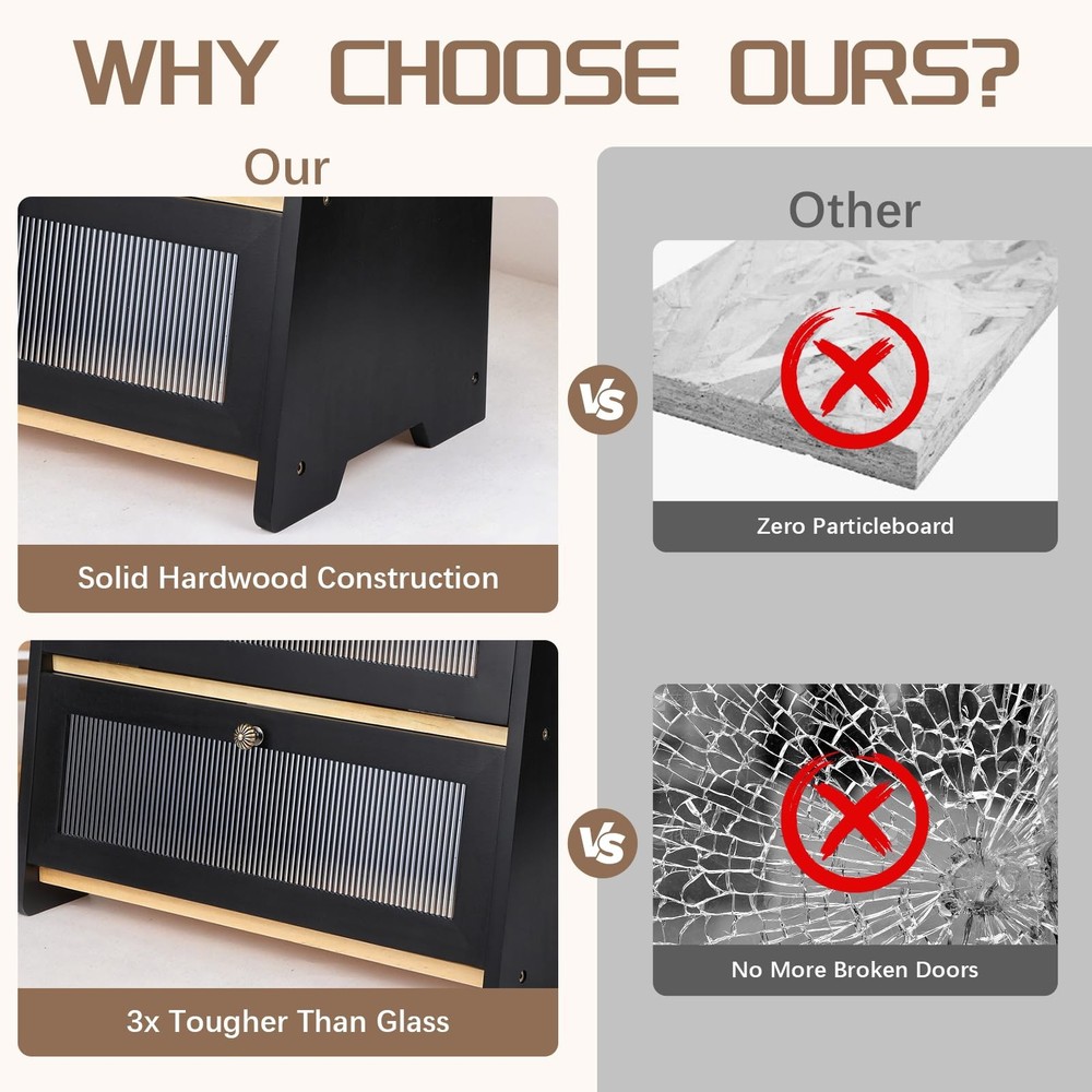 VEDALIO Bread Box For Kitchen Countertop, Black Breadbox, Bread Boxes for Kitche