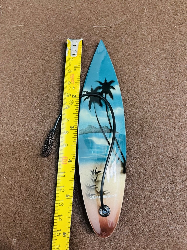 6" California Beach- Wood Surfboard Palm Tree & Beach Design With String.