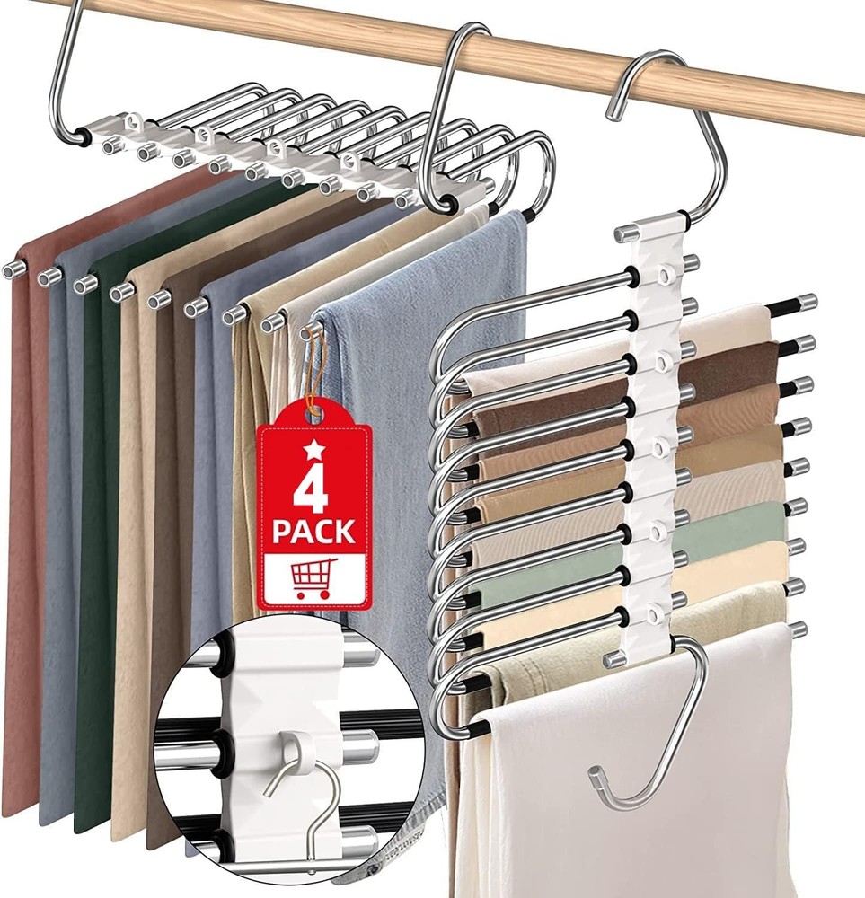 Upgrade 9 Layers Pants Hangers Space Saving 2 Pack Multifunctional Pants Rack